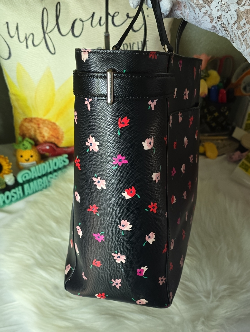 Kate Spade Black Floral Petite Tote GUC - Picture 5 of 16